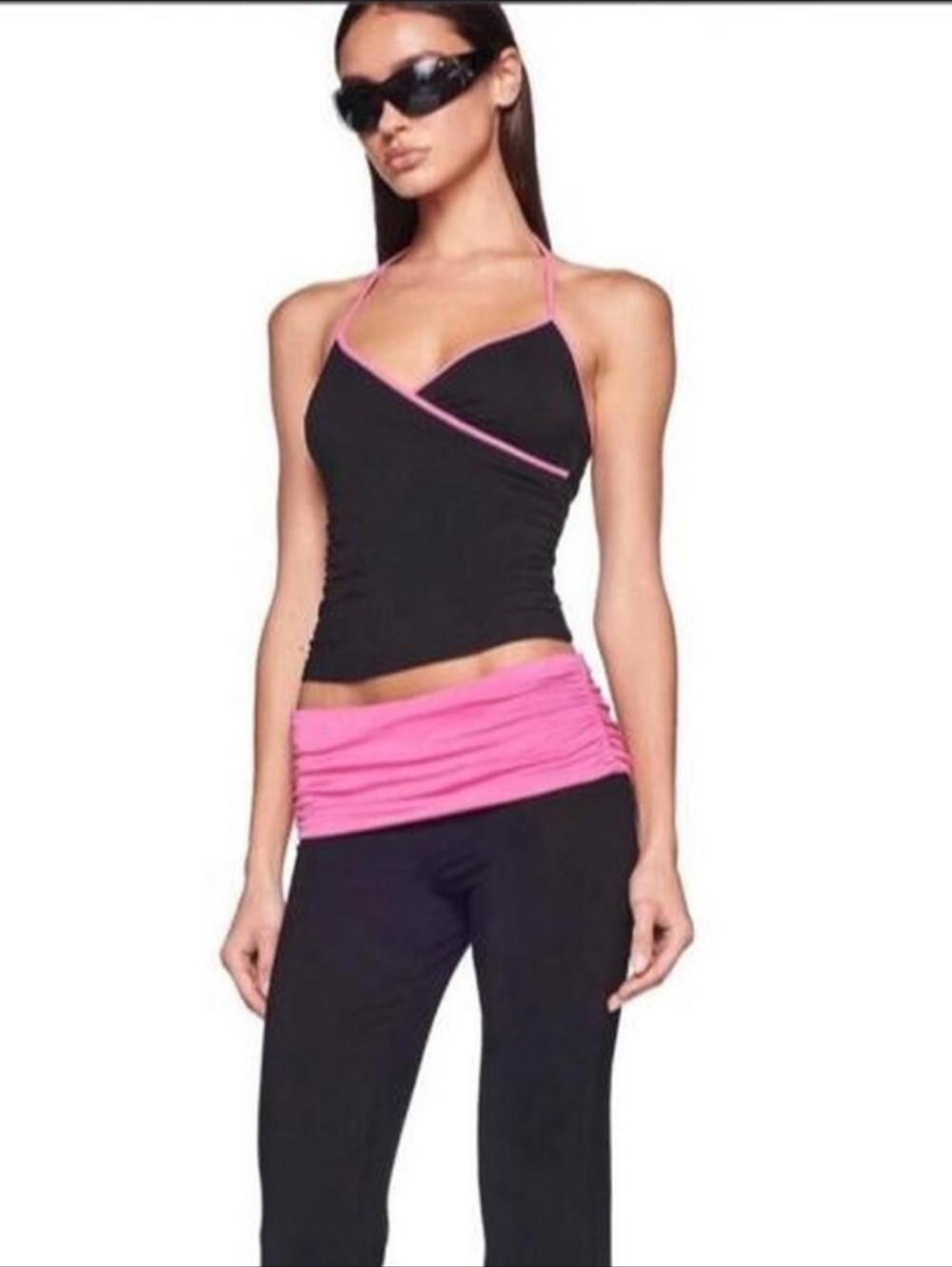 I.AM.GIA Black Cami Set with Pink Trim and Waistband